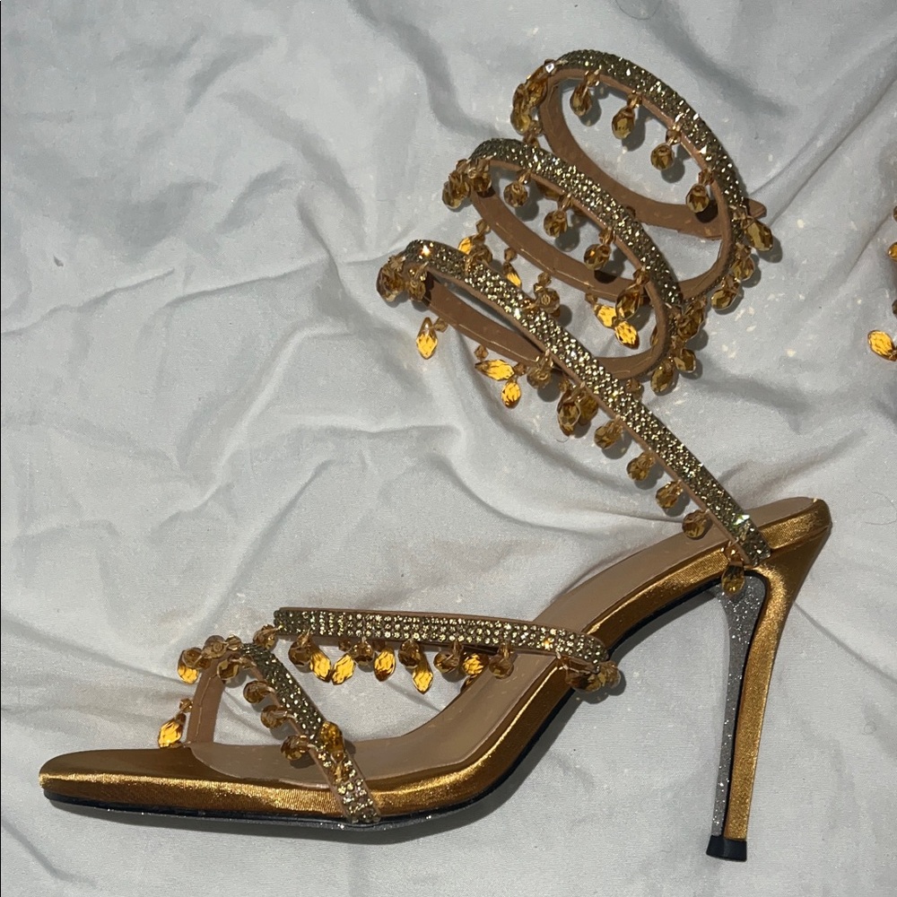 Gold Embellished Women's Heels